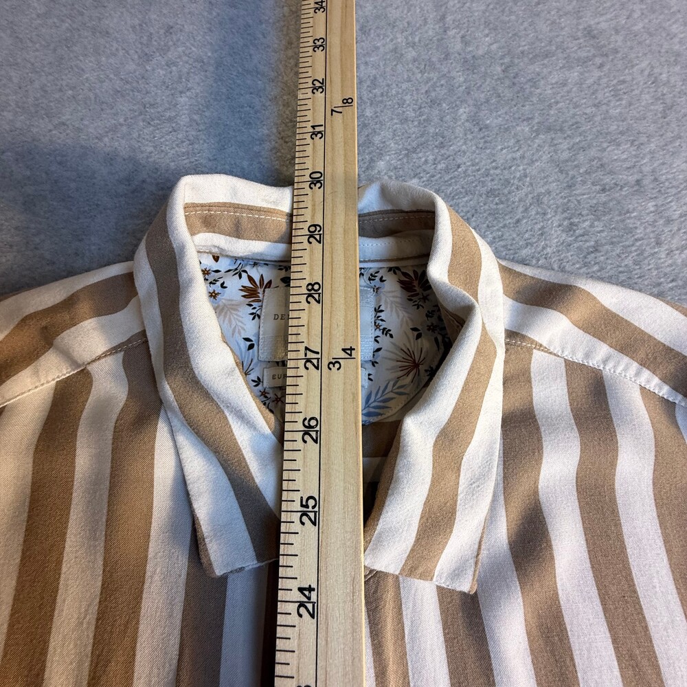 Denim & Flower Ricky Singh Tan & White Striped Button Front Shirt Men's Medium - Picture 5 of 10
